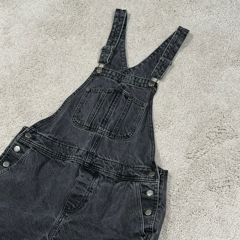 Old Navy Womens Slouchy Shortee Denim Overalls Washed Coal Black Size S 804056